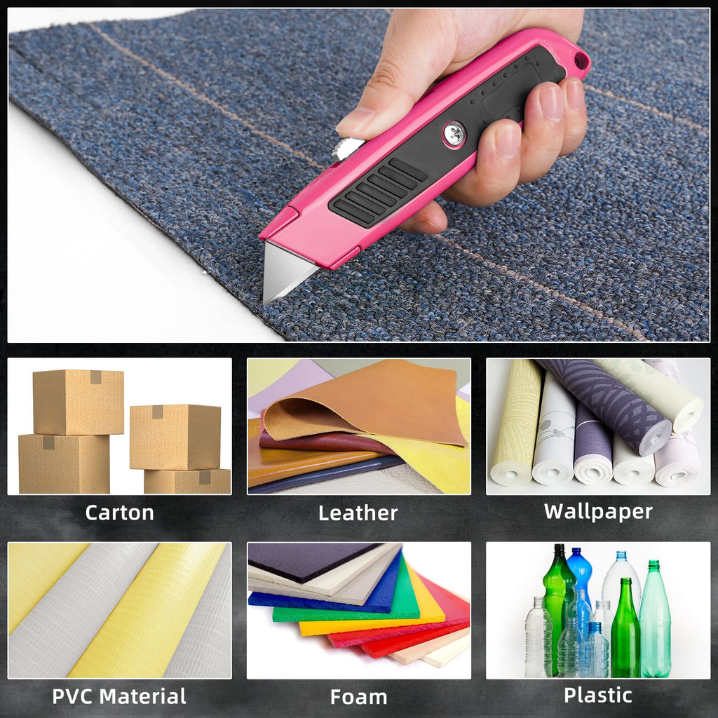 Bulk 20 Pack Box Cutter Retractable Heavy Duty Utility Knife Pink