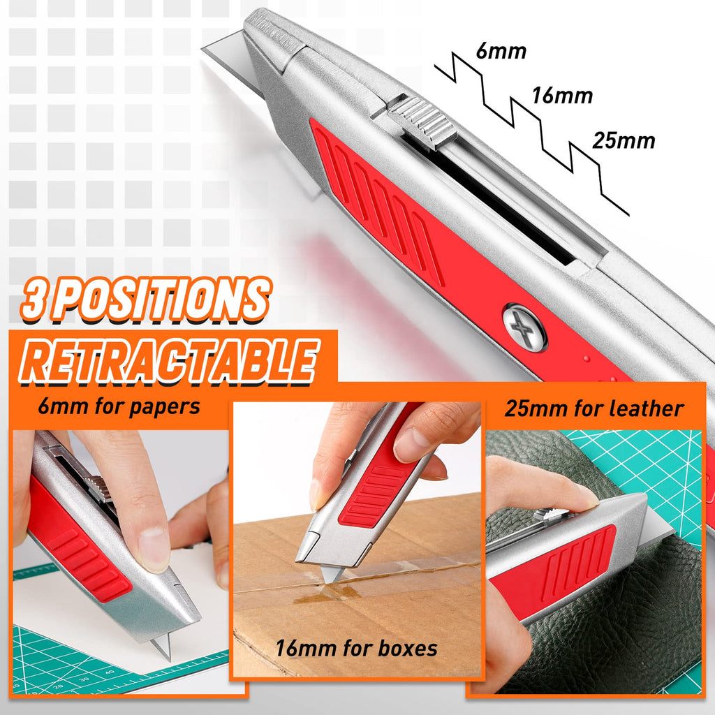 Bulk 20-Pack Red Retractable Box Cutters with SK5 Blades – Portable Utility Knife