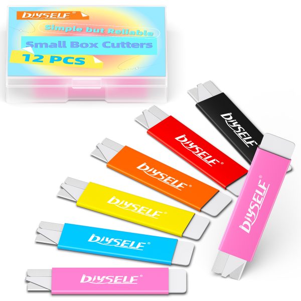 DIYSELF Box Cutters 12 Pack, Utility Knife, Box Cutter Retractable with Razor Blade, Box Opener for Package, Utility Knives for Office, School, Home, Flat Box Cutter for Women, Letter Opener for Mail